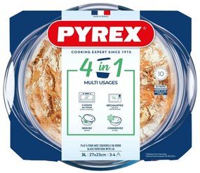 Pyrex Üveg sütőtál fedővel, kerek, 3 l