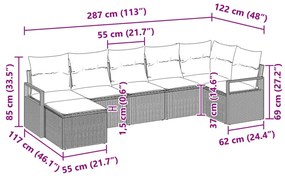 7 darabos kerti kanapé szett párnákkal fekete poly rattan, 2 személyes kerti kanapé párnákkal fekete poly rattan