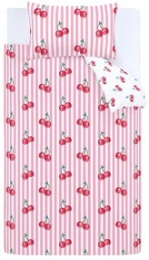 Fehér-rózsaszín egyszemélyes ágyneműhuzat 135x200 cm Disco Cherries Stripes – Catherine Lansfield