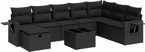 vidaXL 9 részes fekete polyrattan kerti ülőgarnitúra párnákkal
