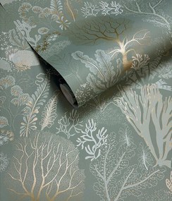 Holden Decor Wanderlust Nautilus arany-kék kagylós vlies tapéta – 92082
