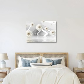 Absztrakt kép fehér virágokkal (üvegen) (70x50 cm)