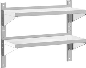 vidaXL 2 szintes ezüst rozsdamentes acél fali polc 75 x 30 x 60 cm