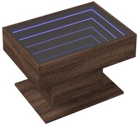 Barna tölgy szerelt fa dohányzóasztal LED-del 70 x 50 x 45 cm