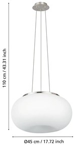 Fehér-ezüstszínű függőlámpa üveg búrával ø 44,5 cm OPTICA – EGLO