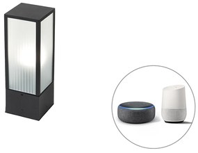 Okos kültéri állólámpa fekete bordázott üveggel 40 cm, Wi-Fi-vel A60 - Charlois