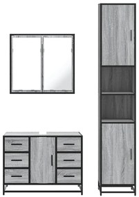 3 részes szürke sonoma színű szerelt fa fürdőszobai bútorszett