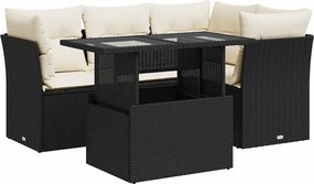 vidaXL 5 részes fekete polyrattan kerti kanapészett párnákkal