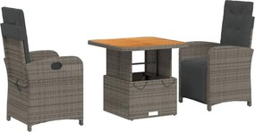 vidaXL 3 részes szürke polyrattan kerti étkezőgarnitúra párnával