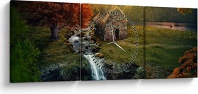 Egy ház képe egy mesebeli tájban (órával) (90x30 cm)