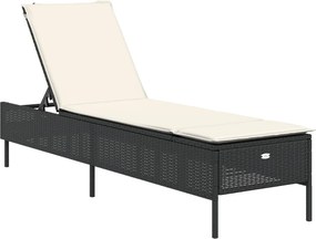 vidaXL fekete polyrattan napozóágy párnával