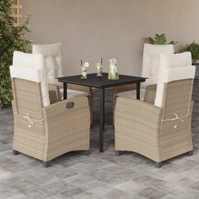 5 részes bézs polyrattan kerti étkezőgarnitúra párnákkal