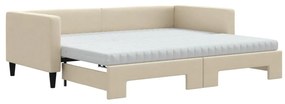krémszínű kihúzható szövet heverő matracokkal 90 x 200 cm