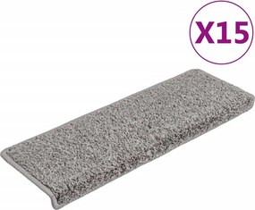 vidaXL 15 db szürke lépcsőszőnyeg, téglalap alakú széllel, 65 x 21 x 4 cm