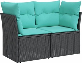vidaXL 2 személyes fekete polyrattan kerti kanapé párnával