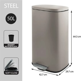 Szürkésbarna acél pedálos szemetes 50 l Akira – Spirella