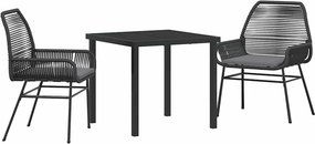 vidaXL Kert étkező szett párnával 3 pcs Fekete polirattan