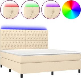 vidaXL krémszínű szövet rugós és LED-es ágy matraccal 160x200 cm