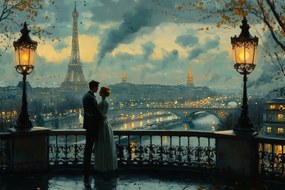 Canvas Vászonkép Párizs Eiffel-torony Pár Romantikus Este 120x80