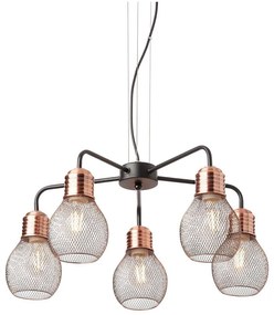 Redo 01-1580 - EDISON függőlámpa kábelen, 5xE27/42W/230V, Ø 53 cm, fekete/rézszínű