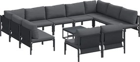 vidaXL Kerti Kanapé Szett párnával 12 pcs Fekete Acél