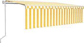 Sárga-fehér redőnyös, LED-es, szélérzékelős napellenző 5x3 m