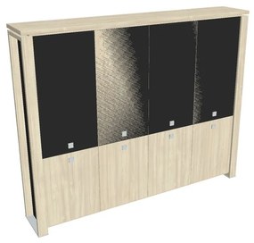 Verno+ S magas szekrény 260 x 46 x 210 cm, kombinált ajtó, akác / fekete