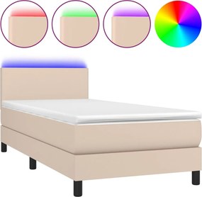 vidaXL cappuccino színű műbőr rugós ágy matraccal és LED-del 90x190 cm