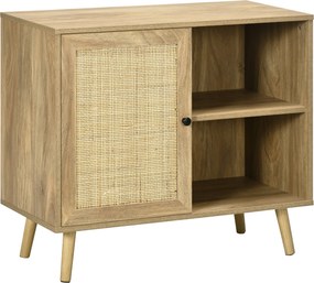 HOMCOM Konyhai Oldalszekrény Buffet Szekrény Rattan Ajtóval és 2 Tárolópolccal Étkezőbe 80x39x70 cm Természetes | Aosom