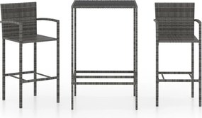 vidaXL 3 részes szürke polyrattan kerti bárszett