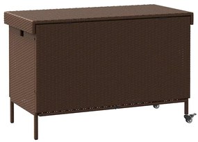 barna polyrattan kerti tárolóláda kerekekkel 110x55x73 cm