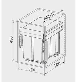 Hulladékgyűjtő GTV Practi Eco 400, szelektív, frontkihúzású, lágy záródás, 2x10+20 L edénnyel, fedéllel