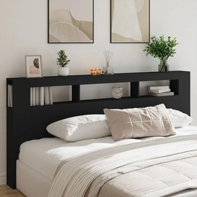 fekete szerelt fa LED-es fejtámla 220x18,5x103,5 cm