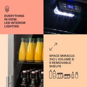 Klarstein Beersafe 7XL, hűtőszekrény, 242 liter, 5 polc, panoráma üvegajtó, rozsdamentes acél