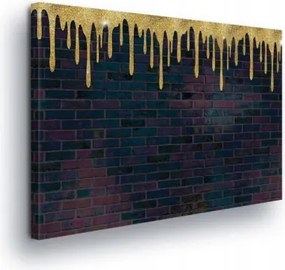 Vászonkép 100x75 Urban street-art graffiti arany csöpögő téglafal
