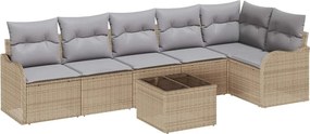 vidaXL Kerti Kanapé Szett 7 pcs Bézs polirattan