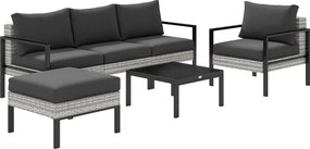 Outsunny Kültéri Kert 5 Elemekből Álló Lounge Szett, Erkély Szett Műanyag Wicker-rel, Karosszékekkel, Ottoman-al, Kávézó Asztallal, Tisztítható párnák