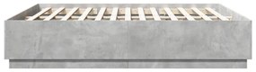 betonszürke szerelt fa ágykeret LED-világítással 200 x 200 cm