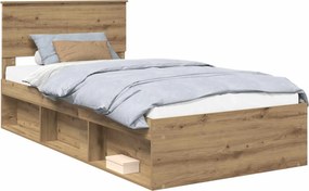 vidaXL Ágykeret fejtámlával Művészi tölgy 100 x 200 cm Tömör fenyőfa