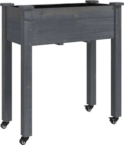 vidaXL szürke tömör fenyőfa kerekes ültetőláda béléssel 71x37x80 cm
