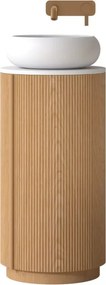 AREZZO design SORAYA 40 cm-es kerek, álló Fürdőszoba alsószekrény, fehér mosdópulttal, 1 ajtó, tölgy