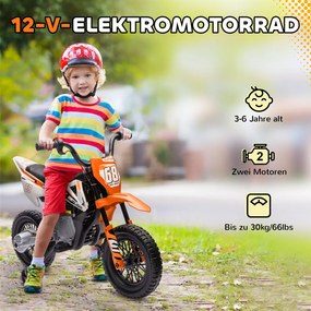 AIYAPLAY elektromos motorkerékpár gyerekeknek, 12 V-os zenés gyermekjármű edzőkerekekkel, narancssárga
