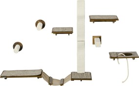 PawHut Macska Mászófal Szett, 8 Darabos Macska Bútor Kaparóoszlopokkal, Pihenőhelyekkel, Kaparótáblával, Macska Lépcsőkkel, Zsineggel, Barna | Aosom