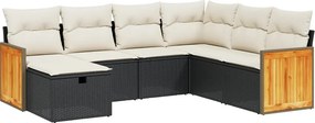 vidaXL 7 részes fekete polyrattan kerti ülőgarnitúra párnával