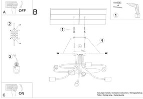 Sollux SL.1457 - Csillár rúdon LEVAR 8xE27/15W/230V fekete