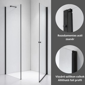Stuxi Bari Black 100x80 aszimmetrikus nyílóajtós zuhanykabin 6 mm vízlepergető biztonsági üveggel, matt fekete