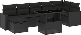 vidaXL 8 részes fekete polyrattan kerti ülőgarnitúra párnákkal