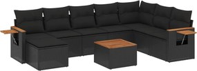 vidaXL 9 részes fekete polyrattan kerti ülőgarnitúra párnákkal