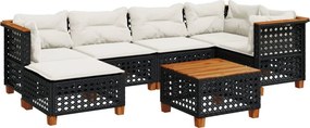 vidaXL 7 részes fekete polyrattan kerti ülőgarnitúra párnával
