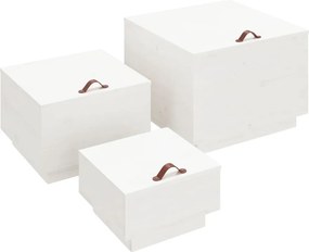 vidaXL 3 db fehér tömör fenyőfa tárolódoboz fedéllel